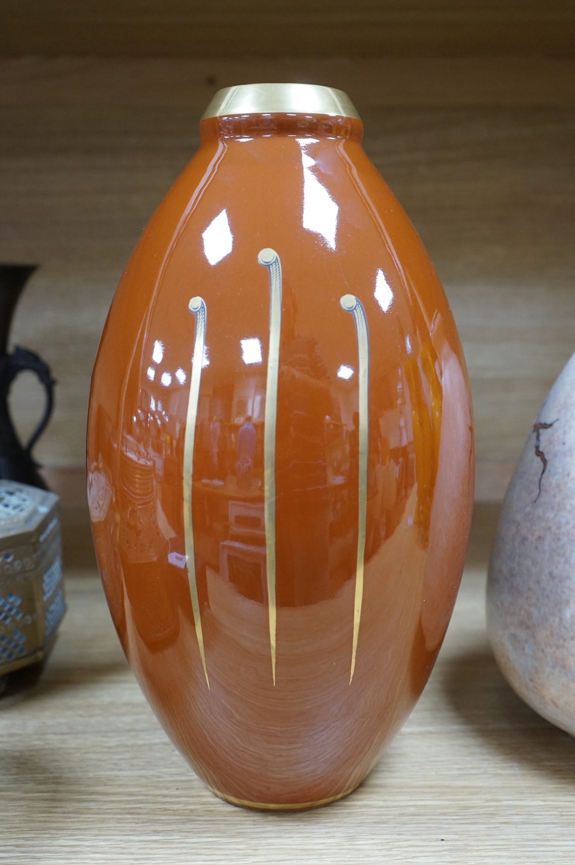 Two French or Belgian Art Deco vases, by Pinon-Maurice and A. Dubois, 34cm